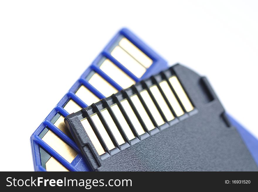 Close-up memory cards on white
