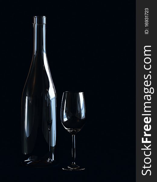 Bottle ang glass on dark background