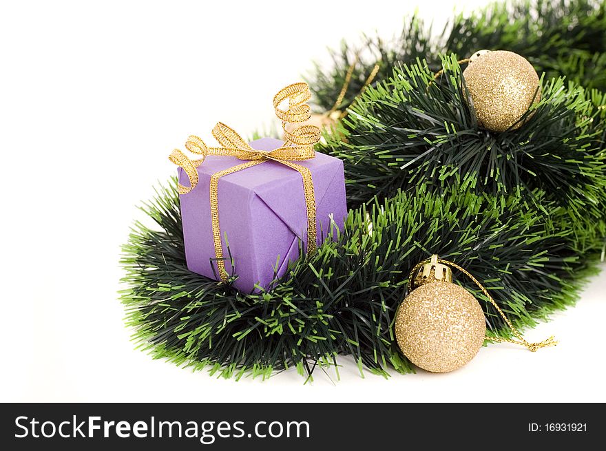 Xmas gift and balls isolated on white background. Xmas gift and balls isolated on white background