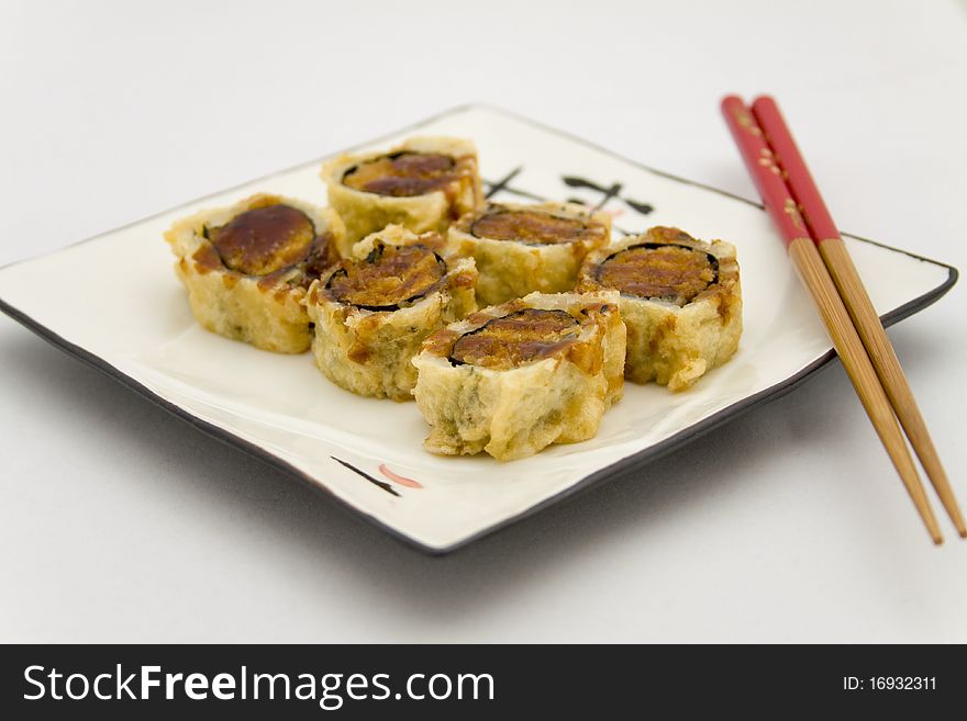 Deep Fried Tuna roll with eel sauce