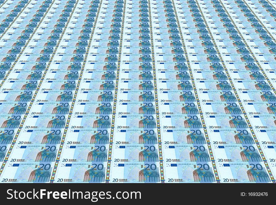 Twenty Euro bank bills print view