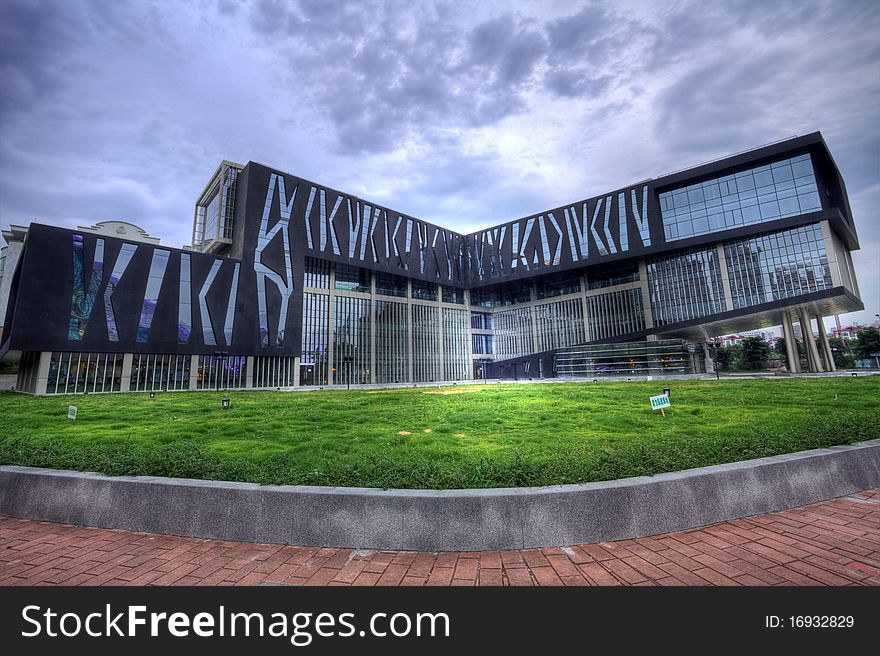 Modern building located beside of Zhujiang rive.HDR. Modern building located beside of Zhujiang rive.HDR