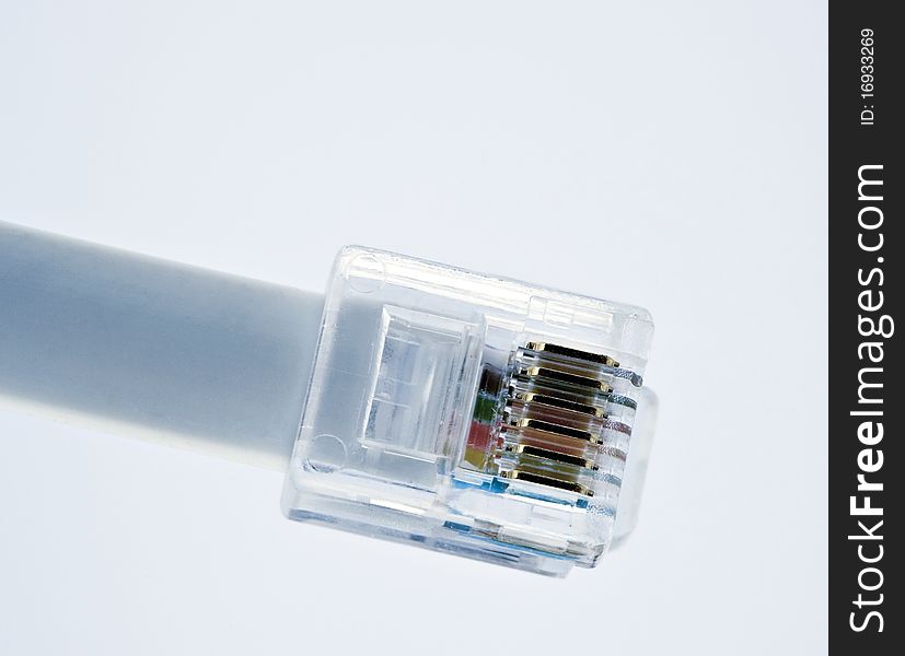 Closeup of a voice cable on white background