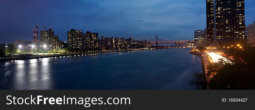 A view beside east river from the upper east side Manhattan at night