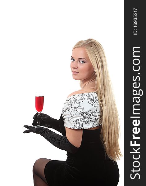 Blond In A Dress Drink Wine