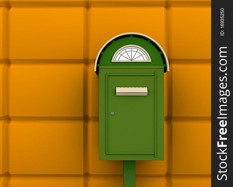 3D rendered green mailbox over white background