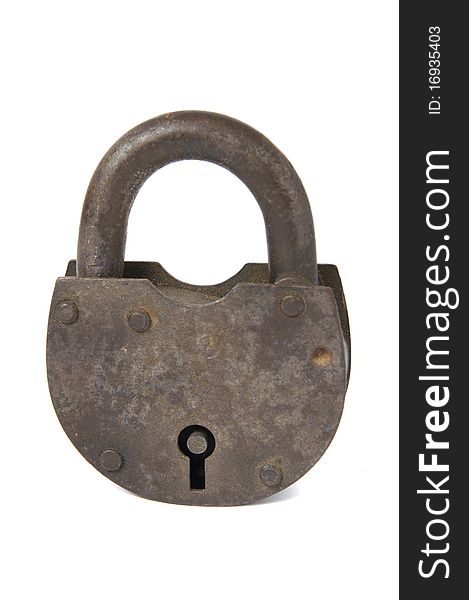 Old rusty padlock isolated on white background