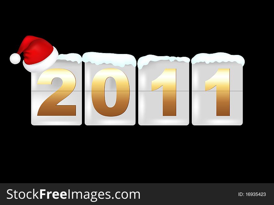 New Year Counter With Santa Claus Hat, Isolated On Black Background, Vector Illustration. New Year Counter With Santa Claus Hat, Isolated On Black Background, Vector Illustration