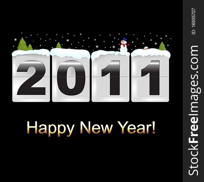 New Year Counter With Snowman, On Black Background, Vector Illustration. New Year Counter With Snowman, On Black Background, Vector Illustration