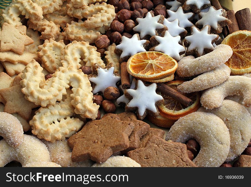 Christmas cookies and nuts on a plate