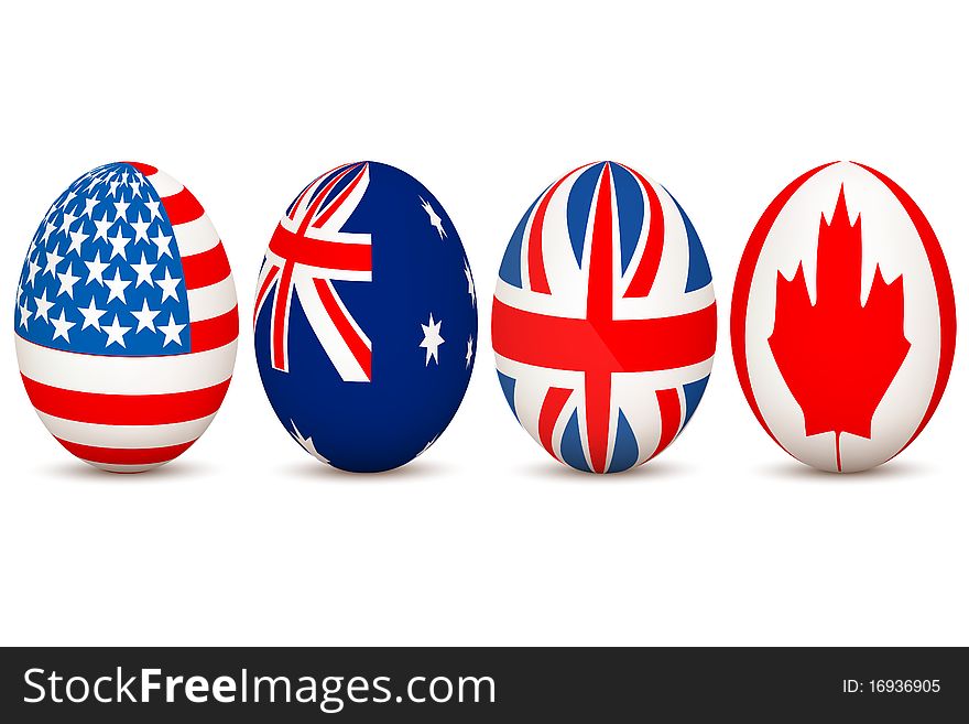 Illustration of country flags on egg with white background