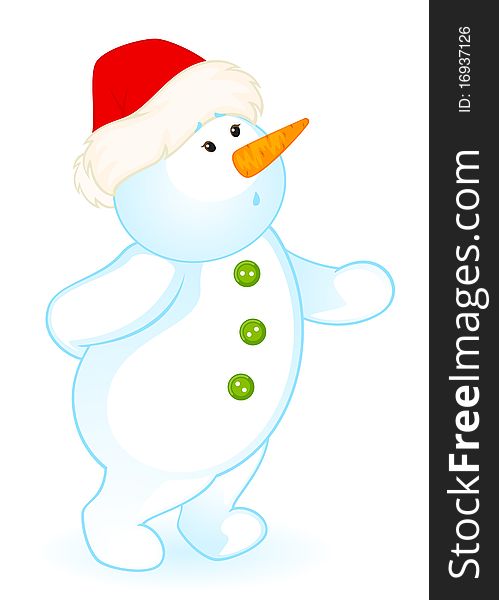 Cartoon little cute snowman illustration for a design