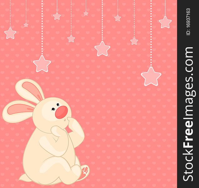 cartoon little toy bunny with stars illustration for a design