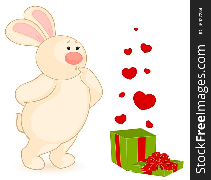 Cartoon little toy bunny with heart illustration for a design