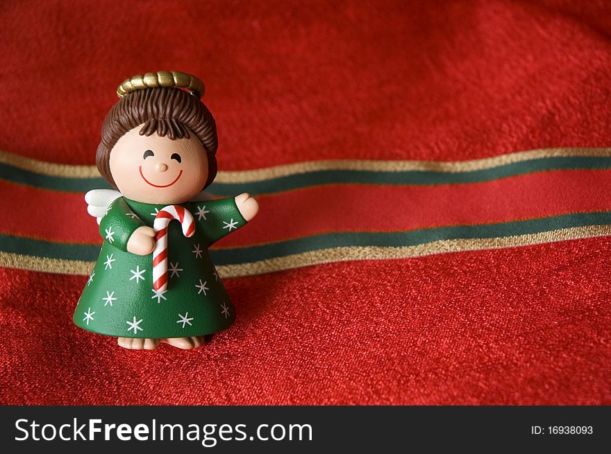 Christmas Angel On Red Background