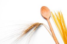 Ear Of Wheat, Pasta And Wooden Spoon Stock Photos