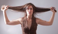 Beautiful Woman Holding Long Hair Out Stock Photography Beautiful Woman Holding Long Hair Out Stock Photography