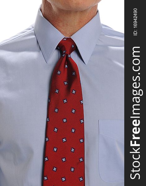 Businessman close up showing a red tie. Businessman close up showing a red tie