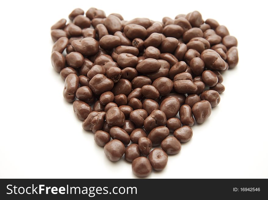 Love heart from raisins chocolate