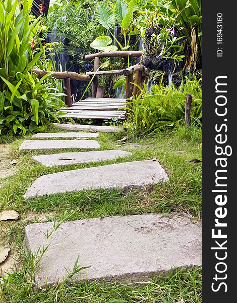 The sidewalk in the public park where a temple Mongkol , Huahin city , Thailand ,. The sidewalk in the public park where a temple Mongkol , Huahin city , Thailand ,