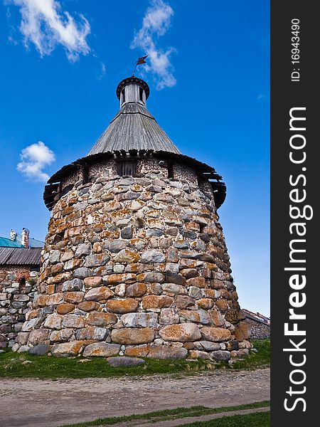 Tower of Solovetsky Orthodox monastery, Solovki island, White Sea, Northern Russia.