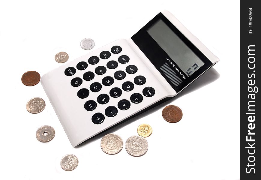 Business Electronic White Calculate IT with coins