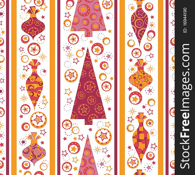 Seamless pattern with decorated balls and gifts