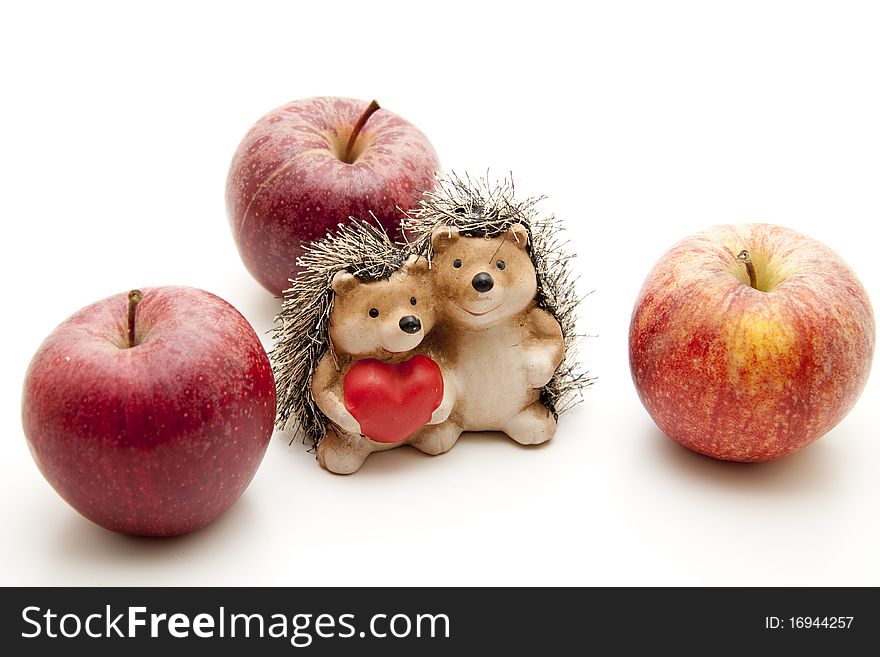 Red apples ceramics hedgehog with heart