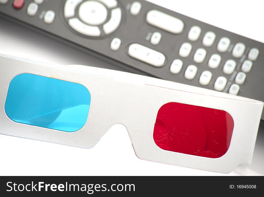 3D red and cyan glasses on a white background