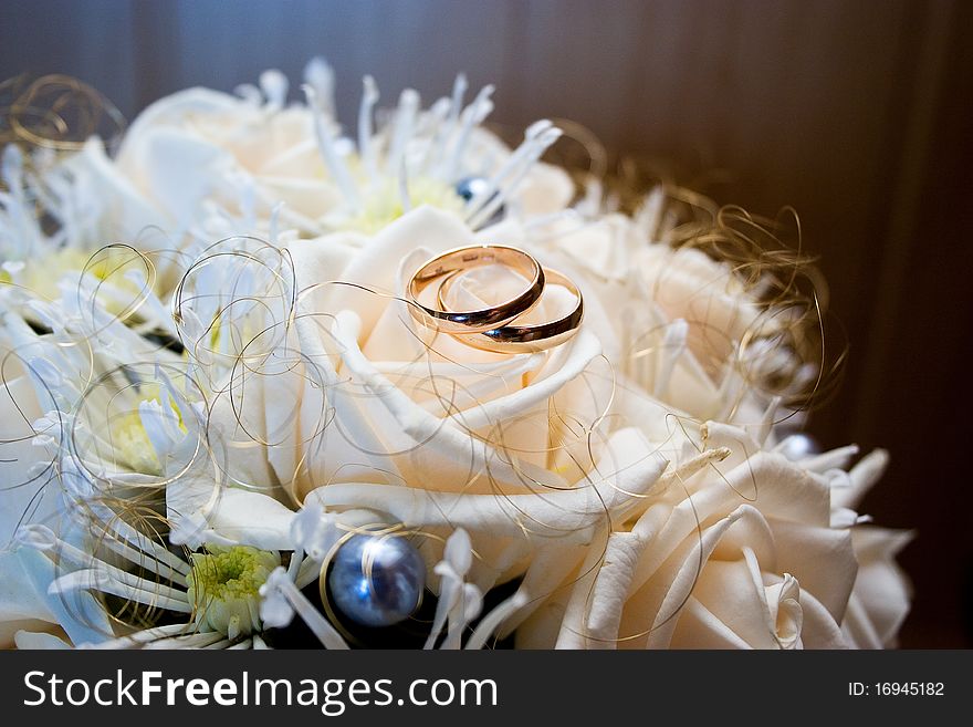 Wedding rings in a bouquet