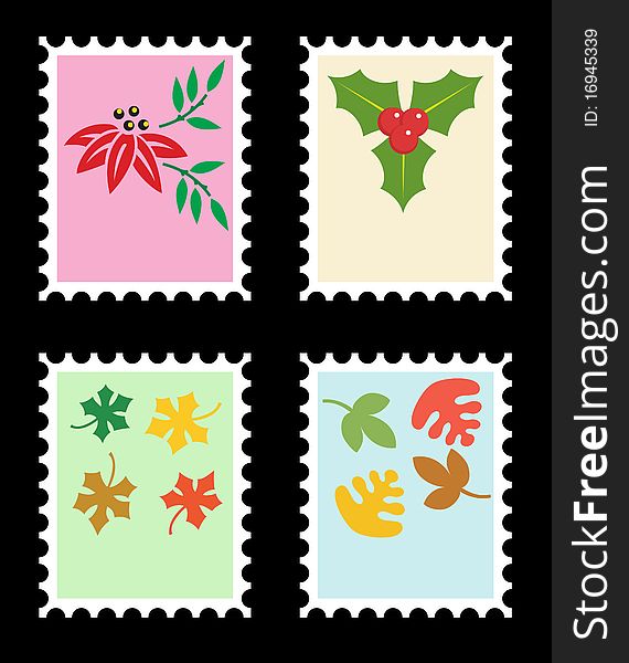 The post stamps and flowers. Floral backgrounds