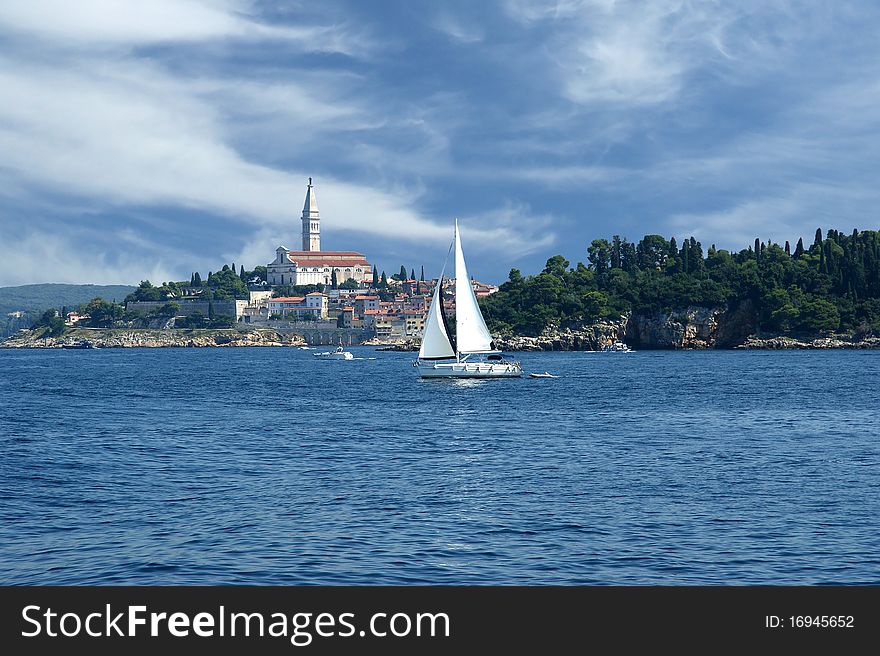 View of the old city Rovinj from the sea