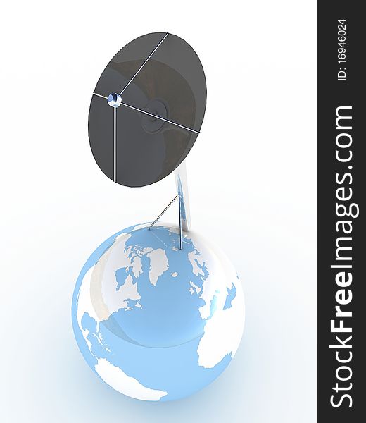 Satellite dish on the planet earth