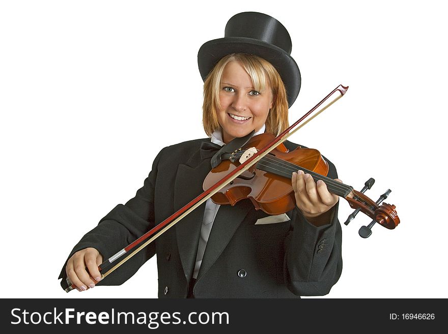 Young female violinist playing on the old violin. Young female violinist playing on the old violin