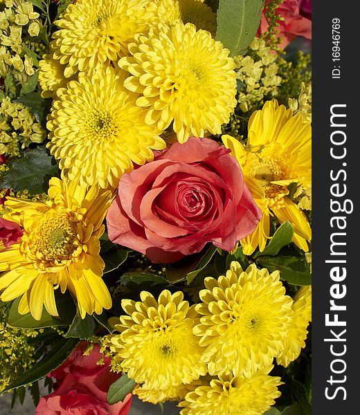 Roses and chrysanthemums bouquet , flower background. Roses and chrysanthemums bouquet , flower background