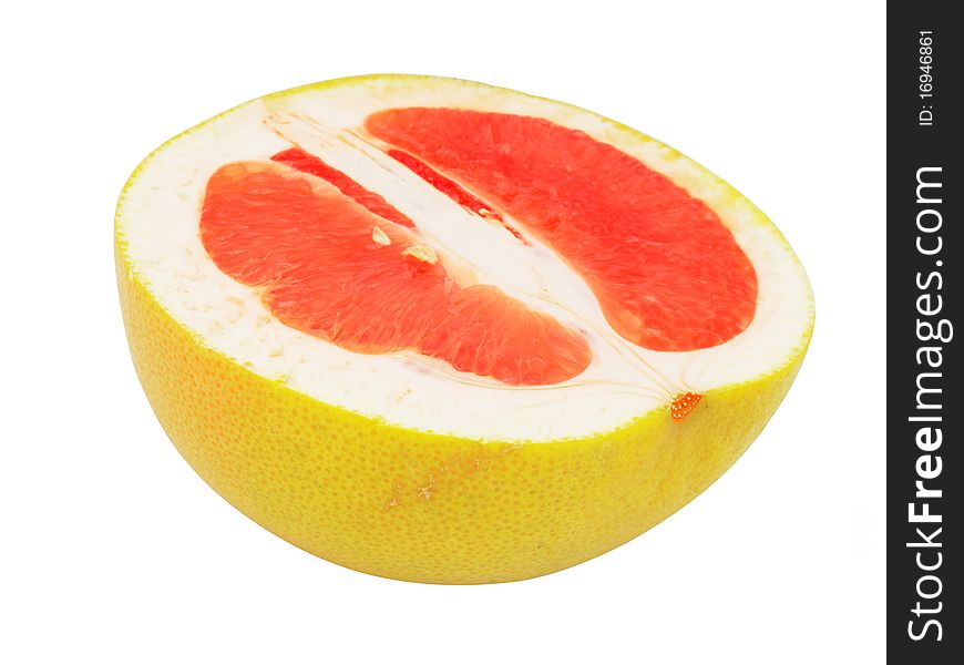 Half of a grapefruit under the white background