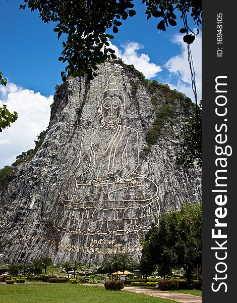 Buddha Image on The Cliff drawing by Laser Beam
