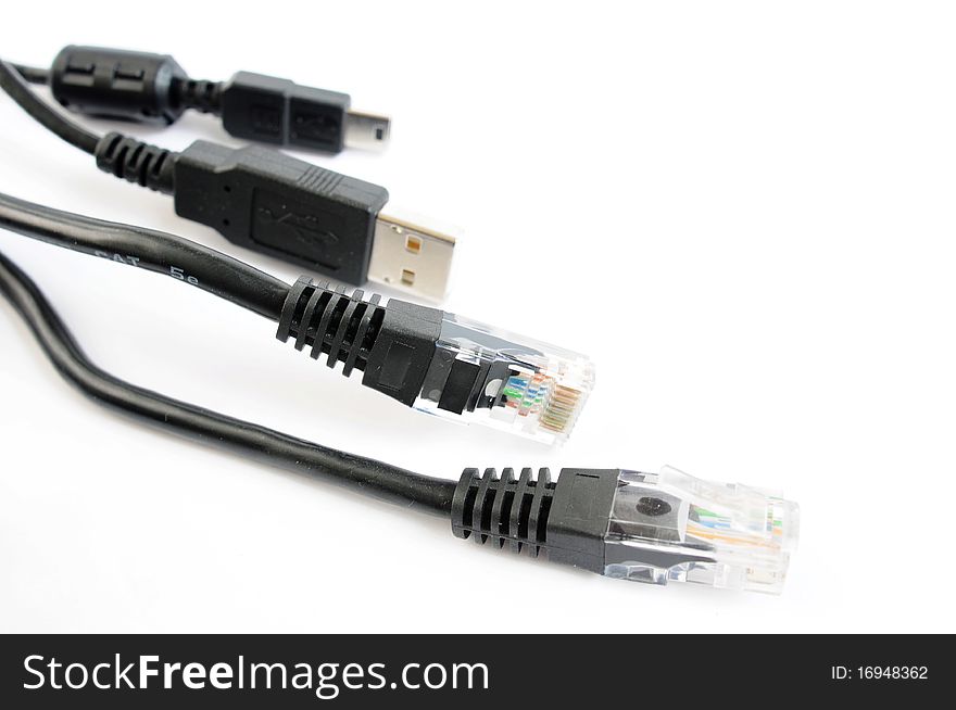 Connectors and USB data cable isolated on a white background. Connectors and USB data cable isolated on a white background