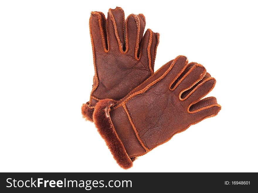 Series. Leather gloves with a white background