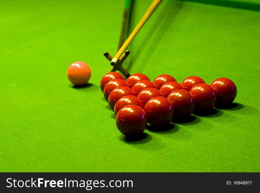 Screen is displayed in front of a billiards game