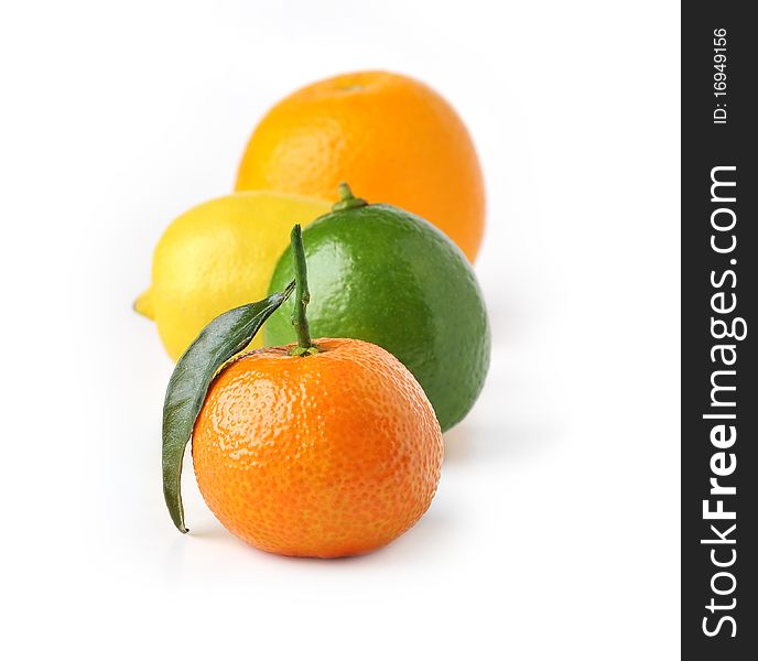 Tangerine, lemon, lime and orange isolated on white background. Tangerine, lemon, lime and orange isolated on white background