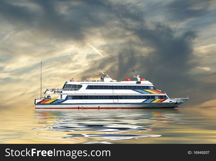 Sea passenger cruise ship at sunset