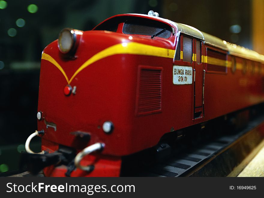 Photo of red old locomotive