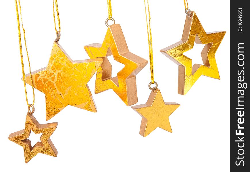 Golden Christmas stars, isolated on white background. Golden Christmas stars, isolated on white background