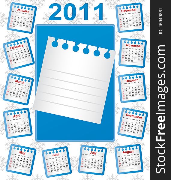 Calendar 2011. Week starts on Sunday