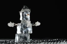 Holiday Snowman Decoration Made Of Ice Royalty Free Stock Photos