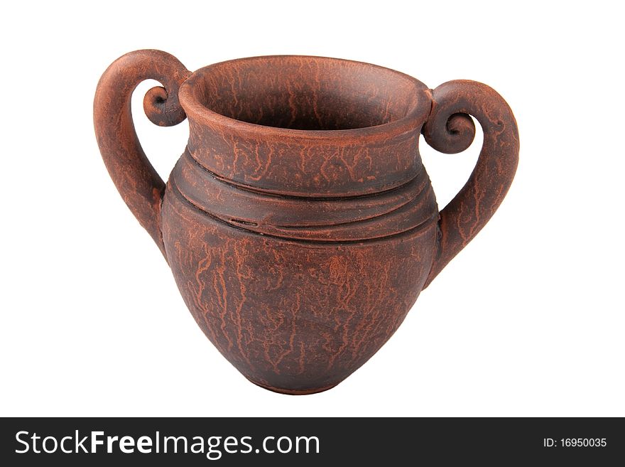 Clay jug on a white background