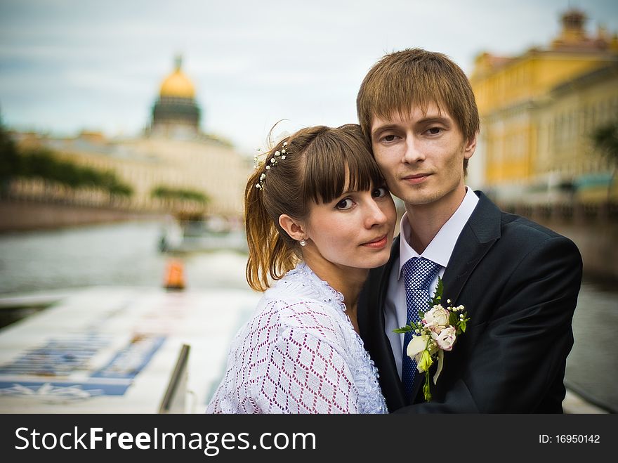 Newly-Weds at the Boat Trip in Saint-Petersburg