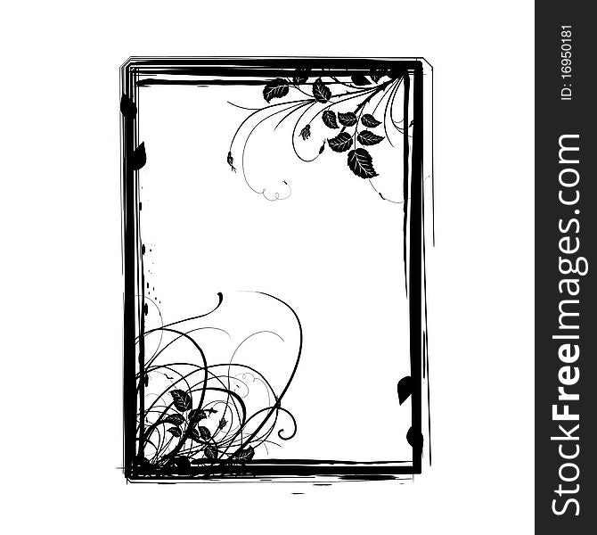 Grunge floral frame on the white background