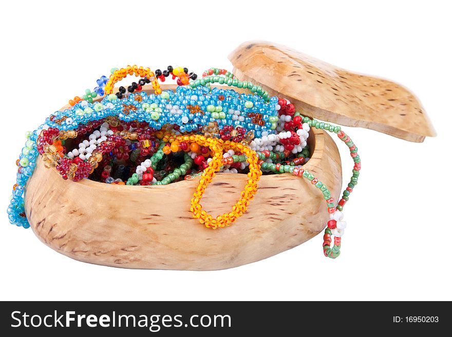 Ornaments from beads in a wooden casket